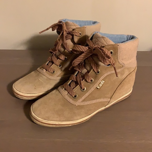 Keds Tan Suede High Top Wedge Sneakers - Women’s Size 8 - Picture 2 of 8